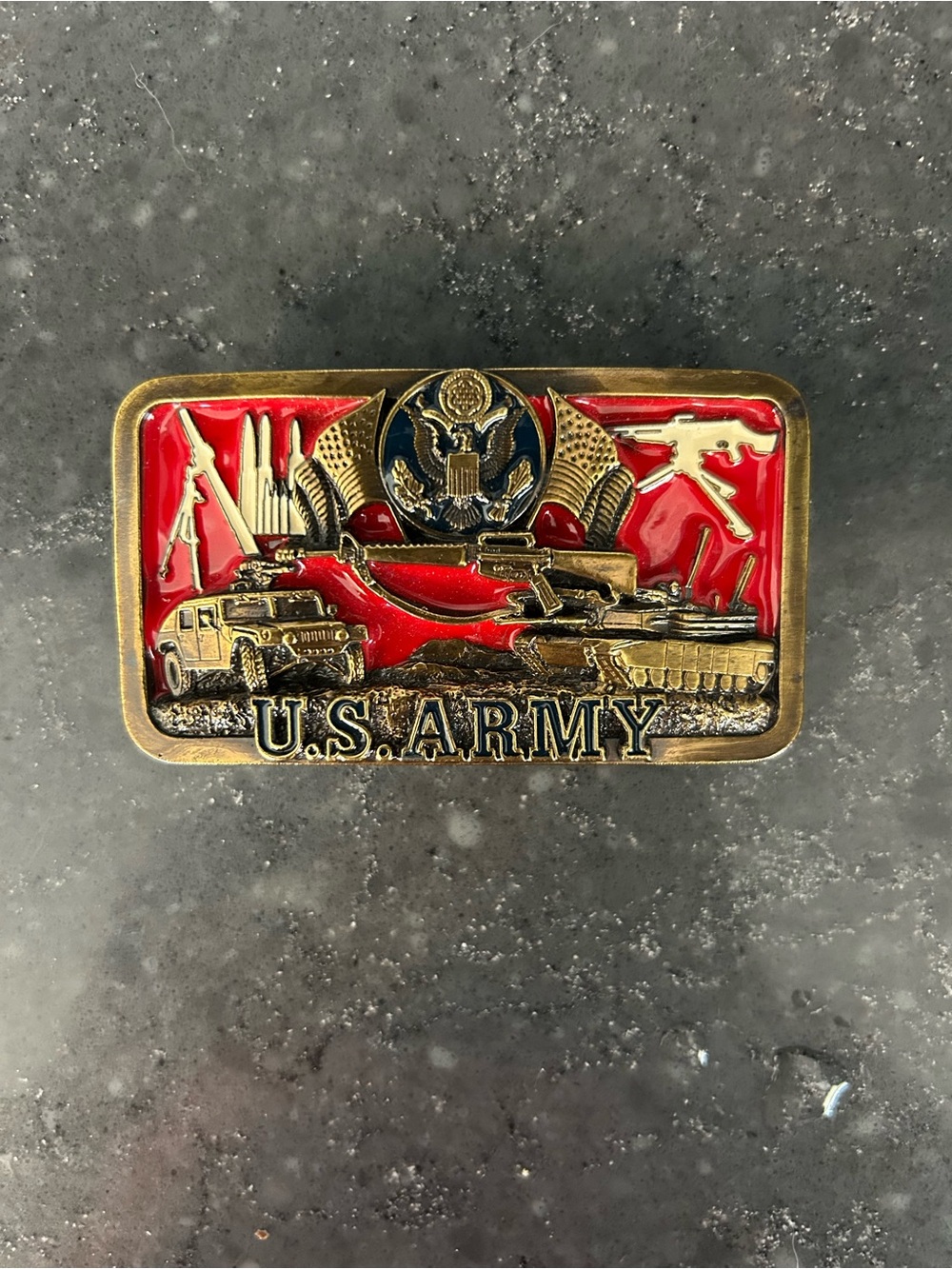 U.S. Army Military Belt Buckle - Red and Gold American Commemorative vintage1991
